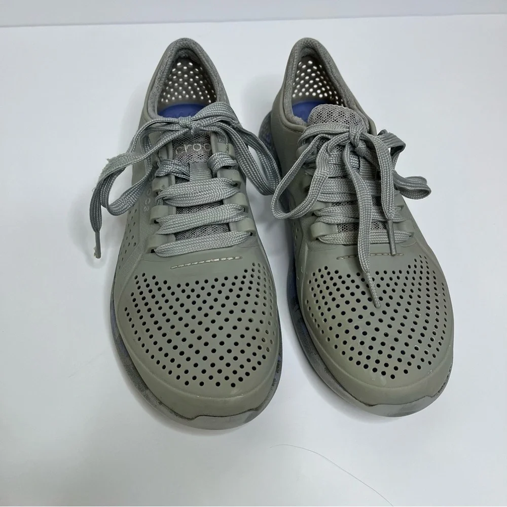 CROCS LiteRide Pacer Gray Perforated Lace-Up Shoes 206494 Women's 6W